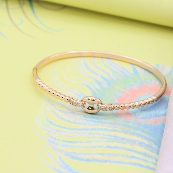 Elegant Rose Gold Beaded Bangle with Central Link Design, XPBL0451 - Picture 5 of 12